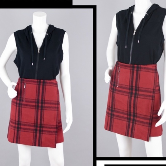 Wool Blend Faux Wrap Plaid Skirt Women's Size 8 - Picture 2 of 12